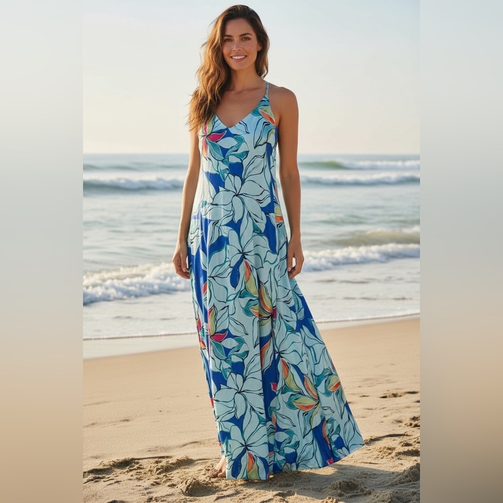 Tahari Flora Blue Maxi Dress, shelf bra